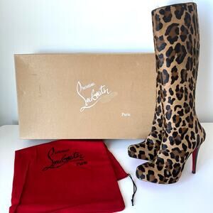 Christian Louboutin Alta Ariella Pony Hair Leopard Tall Boots EU 37